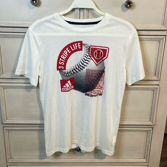 adidas Other - NWOT Adidas Climate Youth Boys White Red Baseball Three Stripe T-Shirt M 10/12